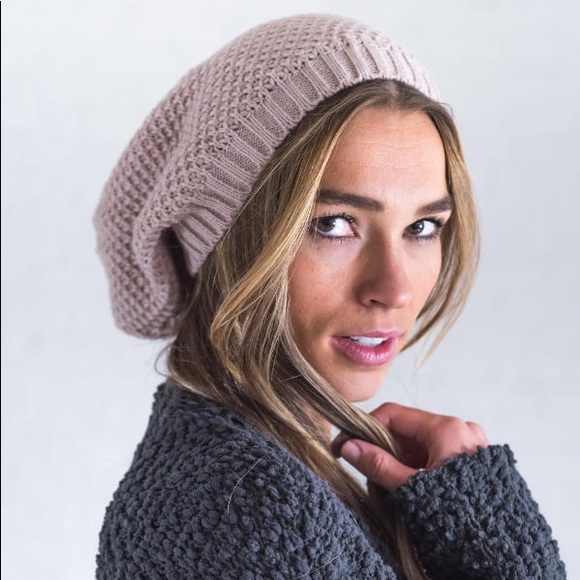 Oatmeal Cream Waffle Knit Slouch Beanie Hat - Picture 3 of 7